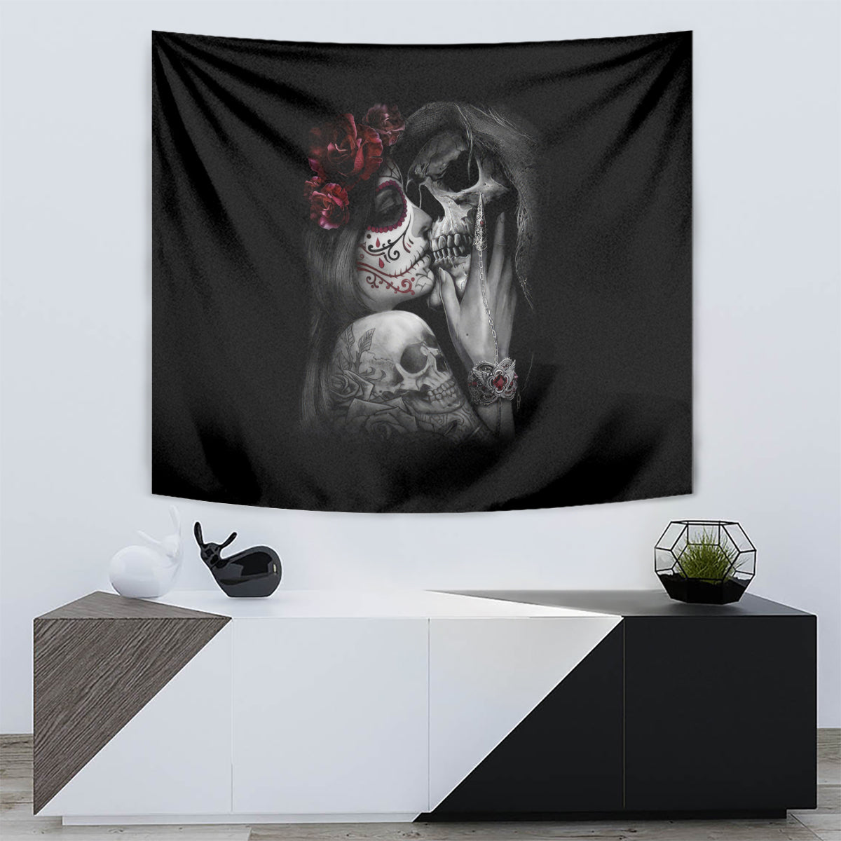Skull Tapestry Death Angel And Da de Muertos Girl - Wonder Print Shop