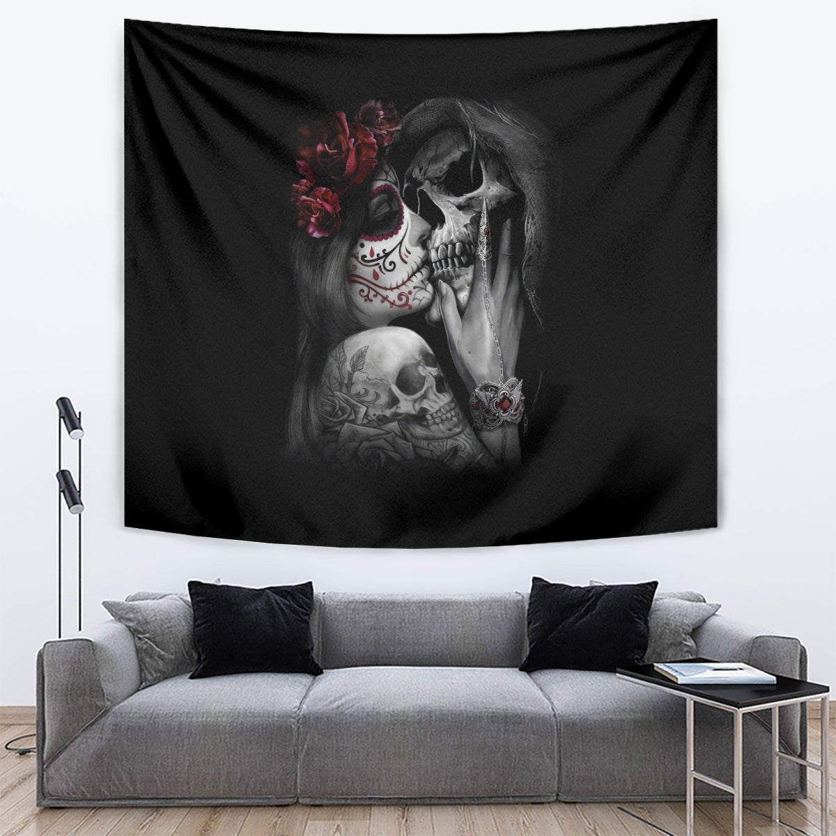 Skull Tapestry Death Angel And Da de Muertos Girl - Wonder Print Shop