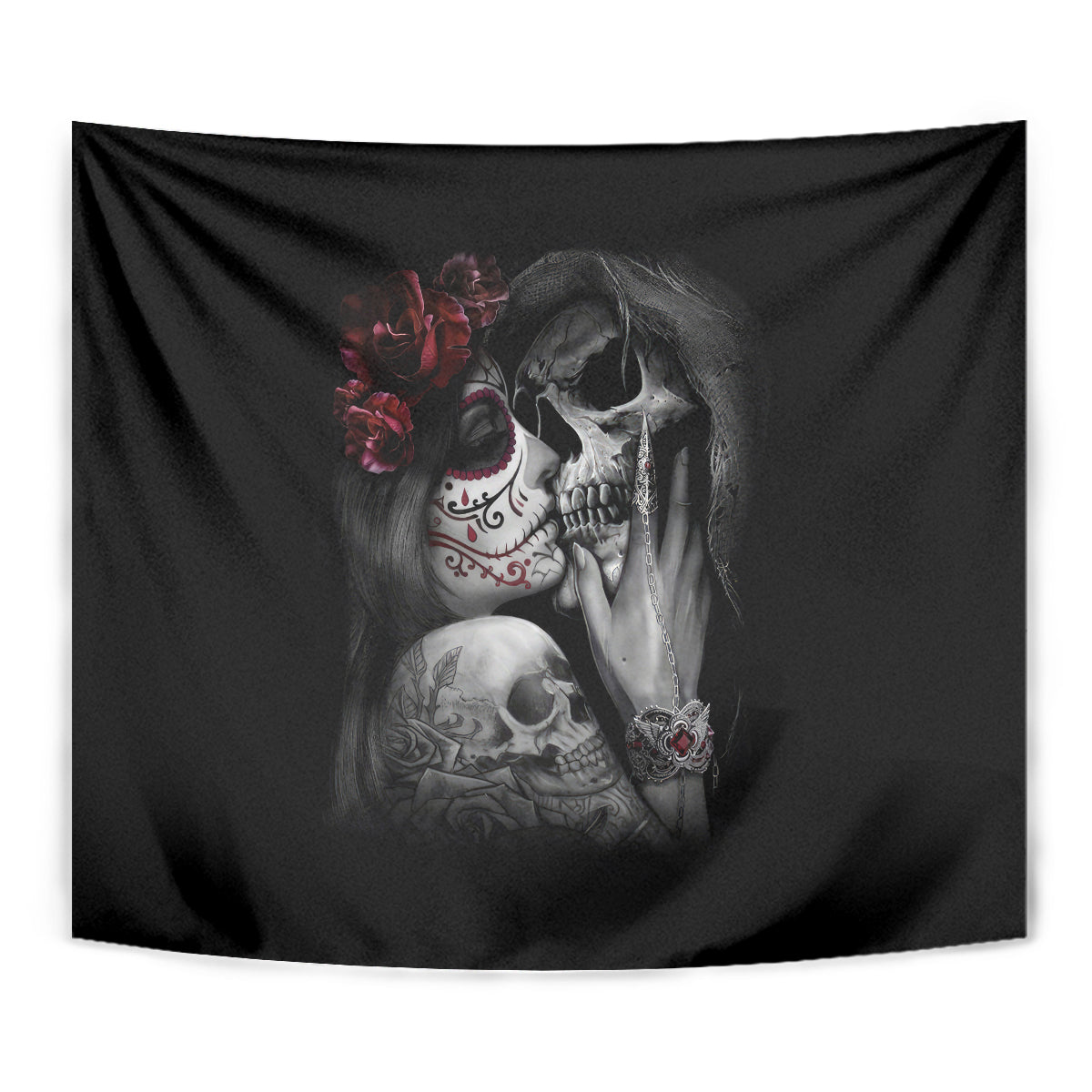 Skull Tapestry Death Angel And Da de Muertos Girl - Wonder Print Shop