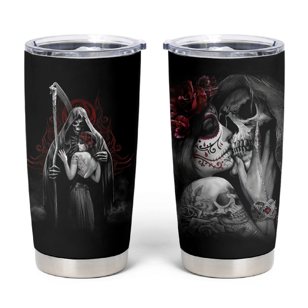Skull Tumbler Cup Death Angel And Da de Muertos Girl - Wonder Print Shop