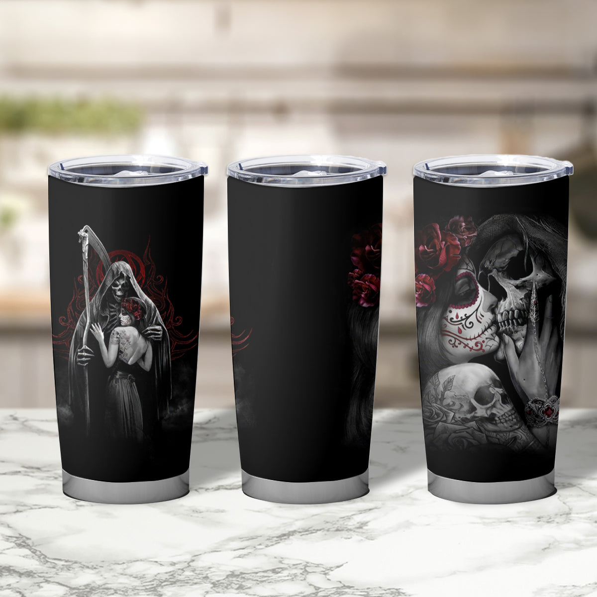 Skull Tumbler Cup Death Angel And Da de Muertos Girl - Wonder Print Shop