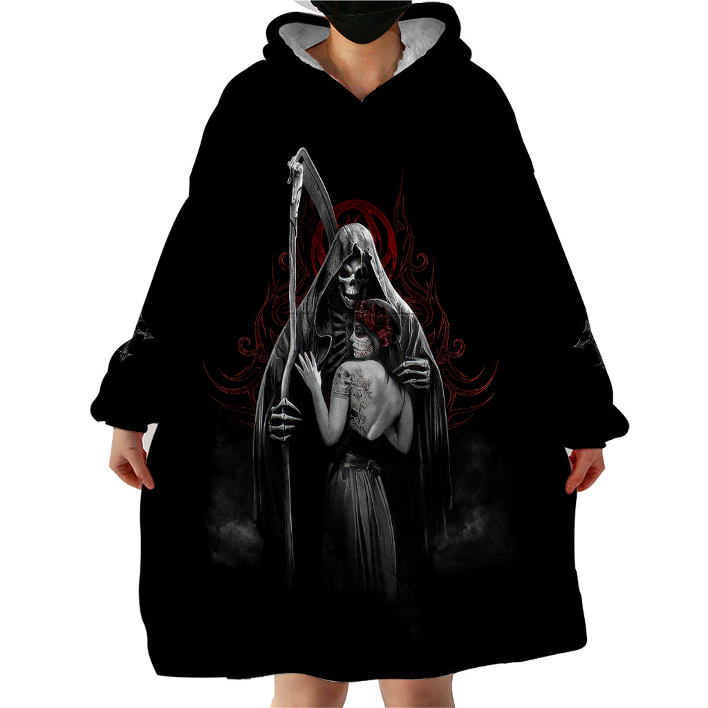 Skull Wearable Blanket Hoodie Death Angel And Da de Muertos Girl - Wonder Print Shop