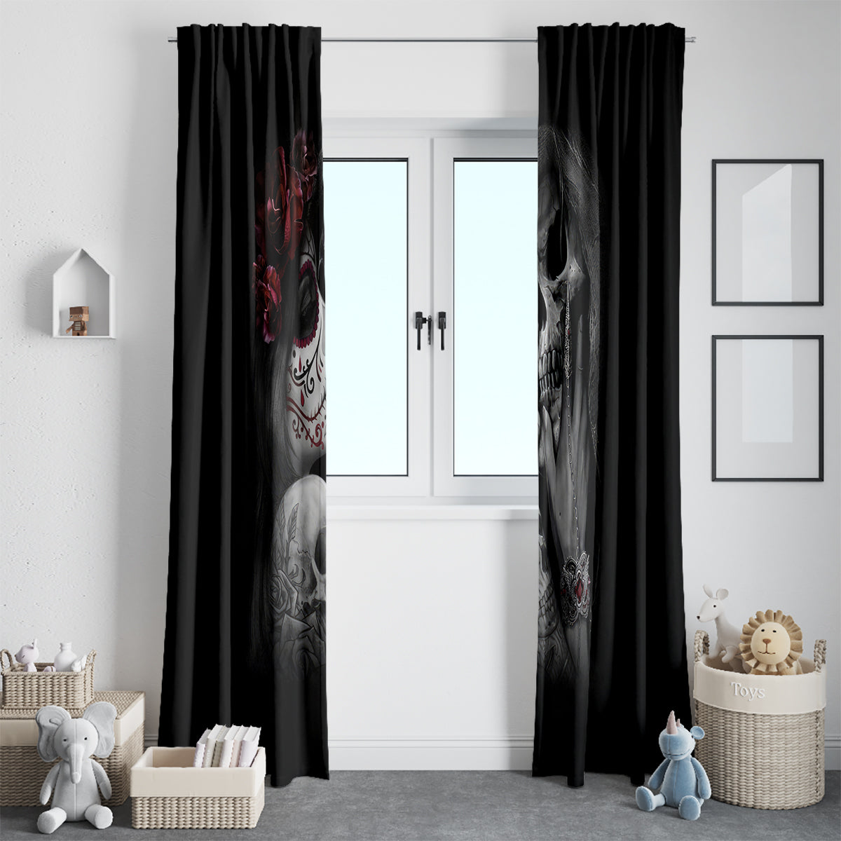 Skull Window Curtain Death Angel And Da de Muertos Girl - Wonder Print Shop