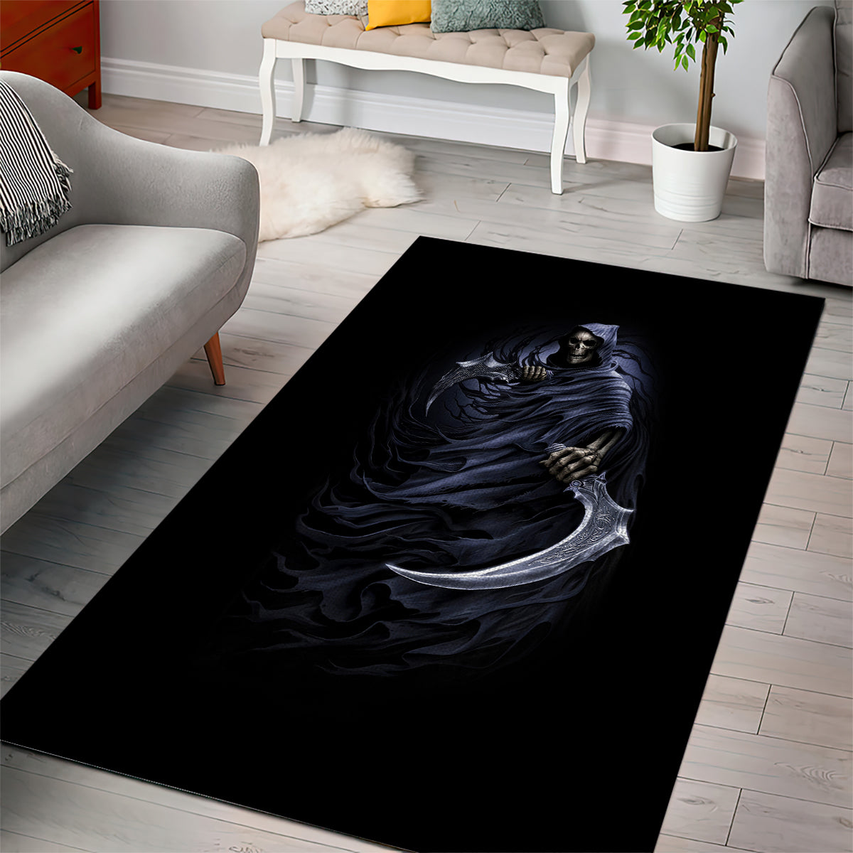 Skull Area Rug Purple Death Reaper - Wonder Print Shop