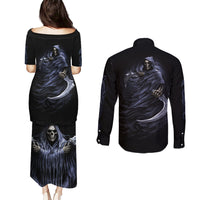 Skull Couples Matching Puletasi Dress and Long Sleeve Button Shirts Purple Death Reaper - Wonder Print Shop