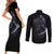 Skull Couples Matching Short Sleeve Bodycon Dress and Long Sleeve Button Shirts Purple Death Reaper - Wonder Print Shop