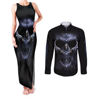 Skull Couples Matching Tank Maxi Dress and Long Sleeve Button Shirts Purple Death Reaper - Wonder Print Shop