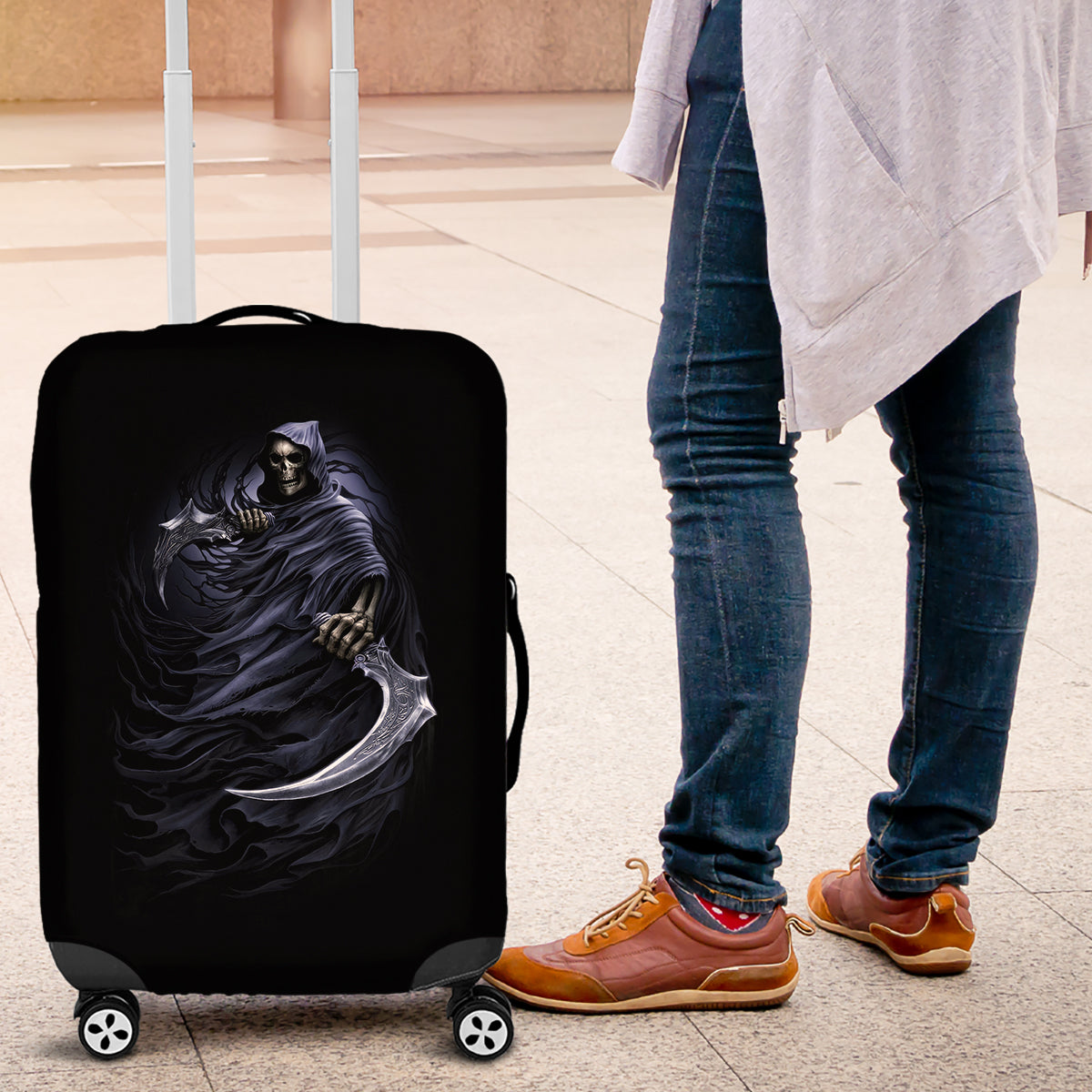 Skull Luggage Cover Purple Death Reaper - Wonder Print Shop