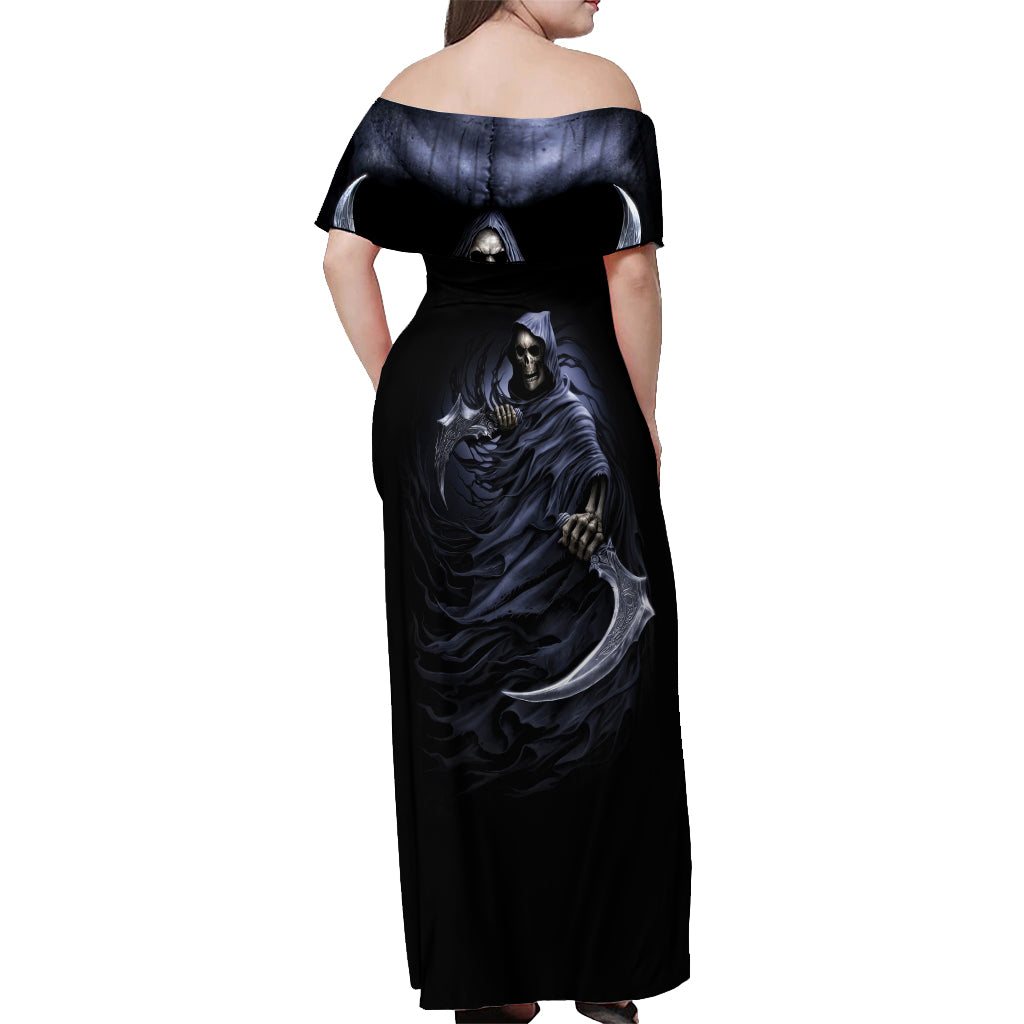 Skull Off Shoulder Maxi Dress Purple Death Reaper - Wonder Print Shop