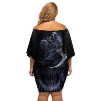 Skull Off Shoulder Short Dress Purple Death Reaper - Wonder Print Shop
