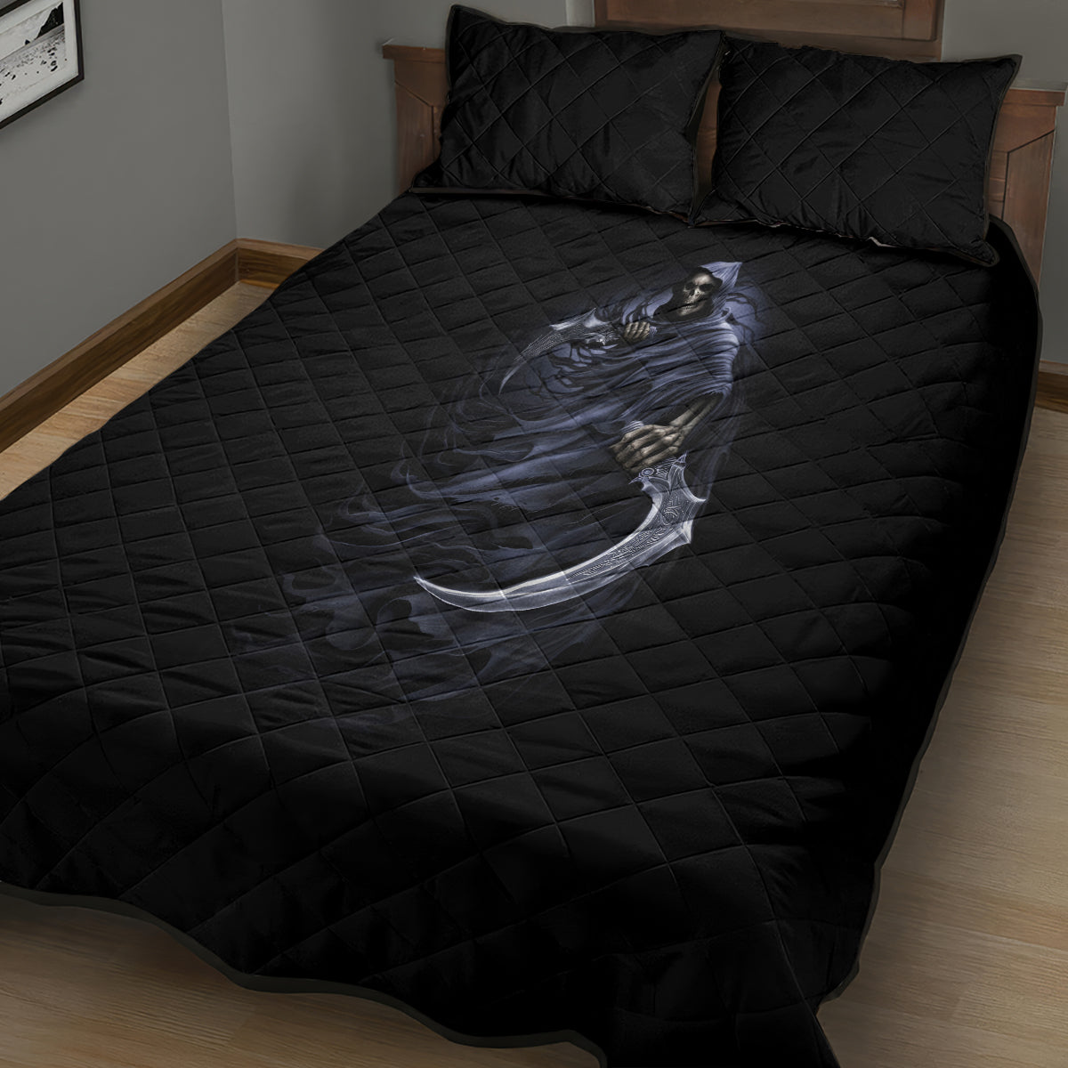 Skull Quilt Bed Set Purple Death Reaper - Wonder Print Shop