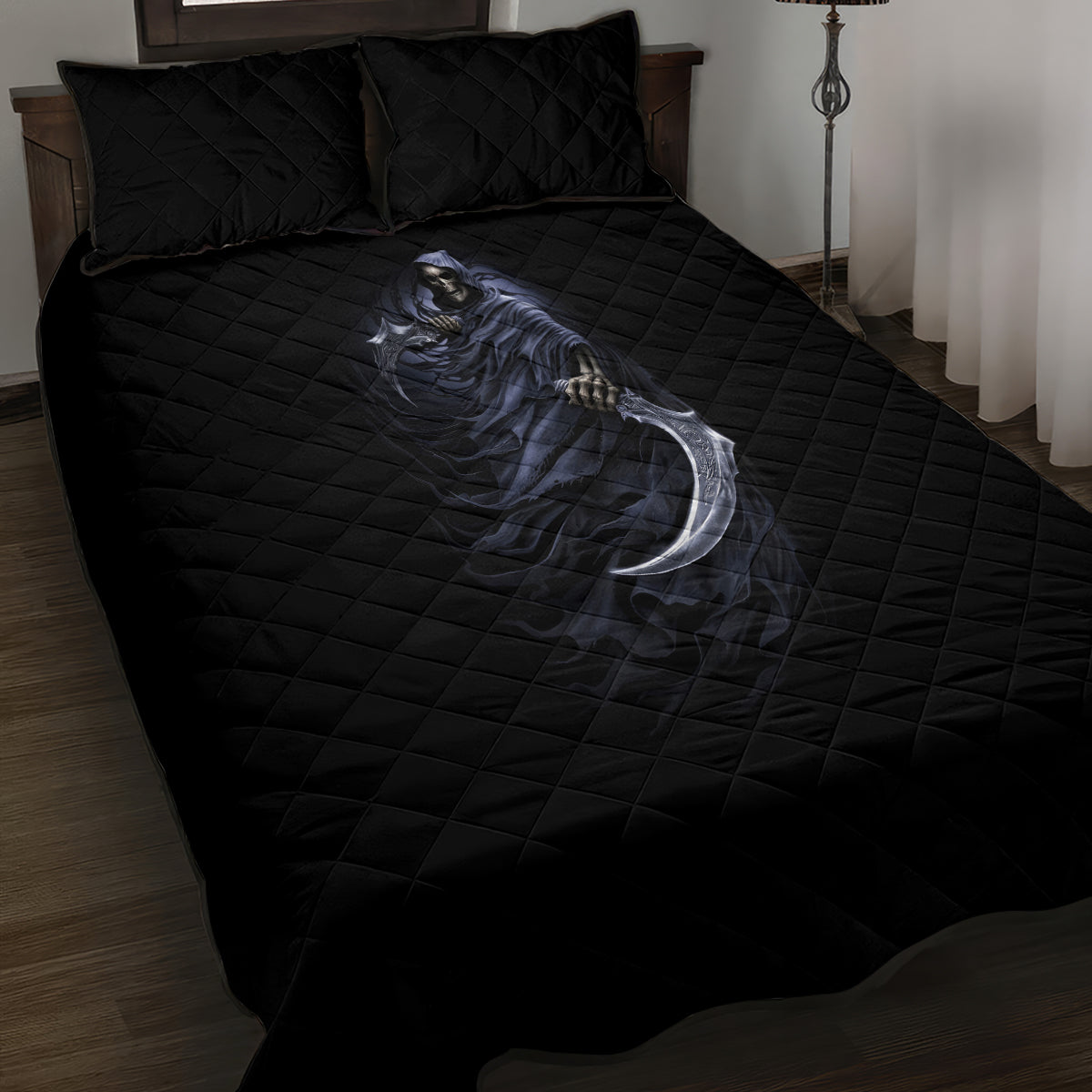Skull Quilt Bed Set Purple Death Reaper - Wonder Print Shop