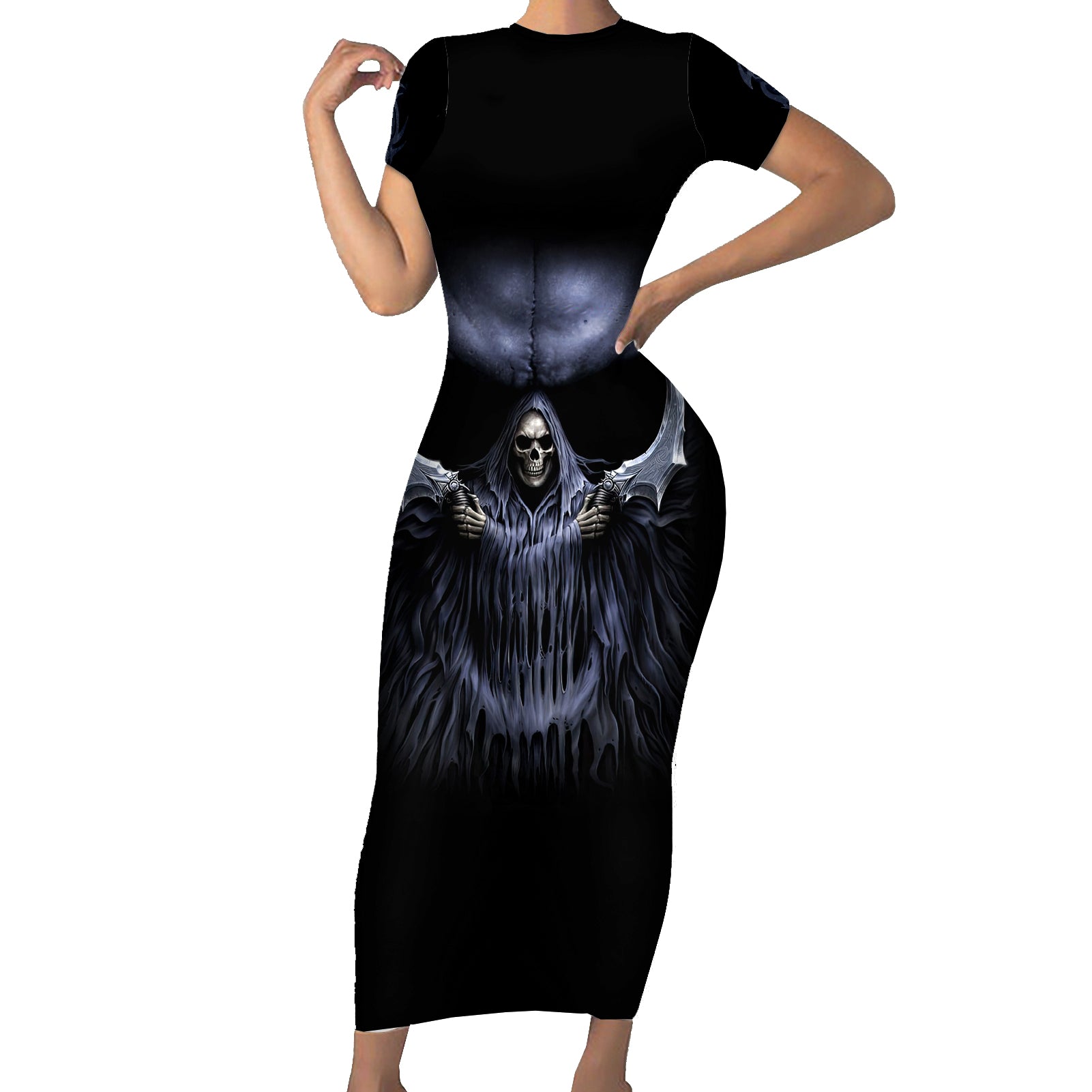 Skull Short Sleeve Bodycon Dress Purple Death Reaper - Wonder Print Shop