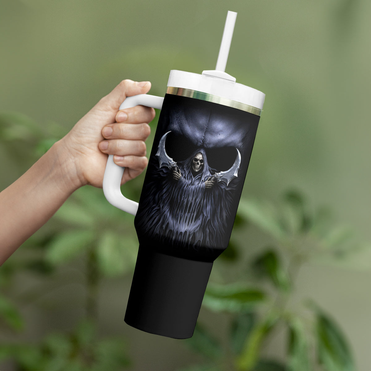 Skull Tumbler With Handle Purple Death Reaper - Wonder Print Shop