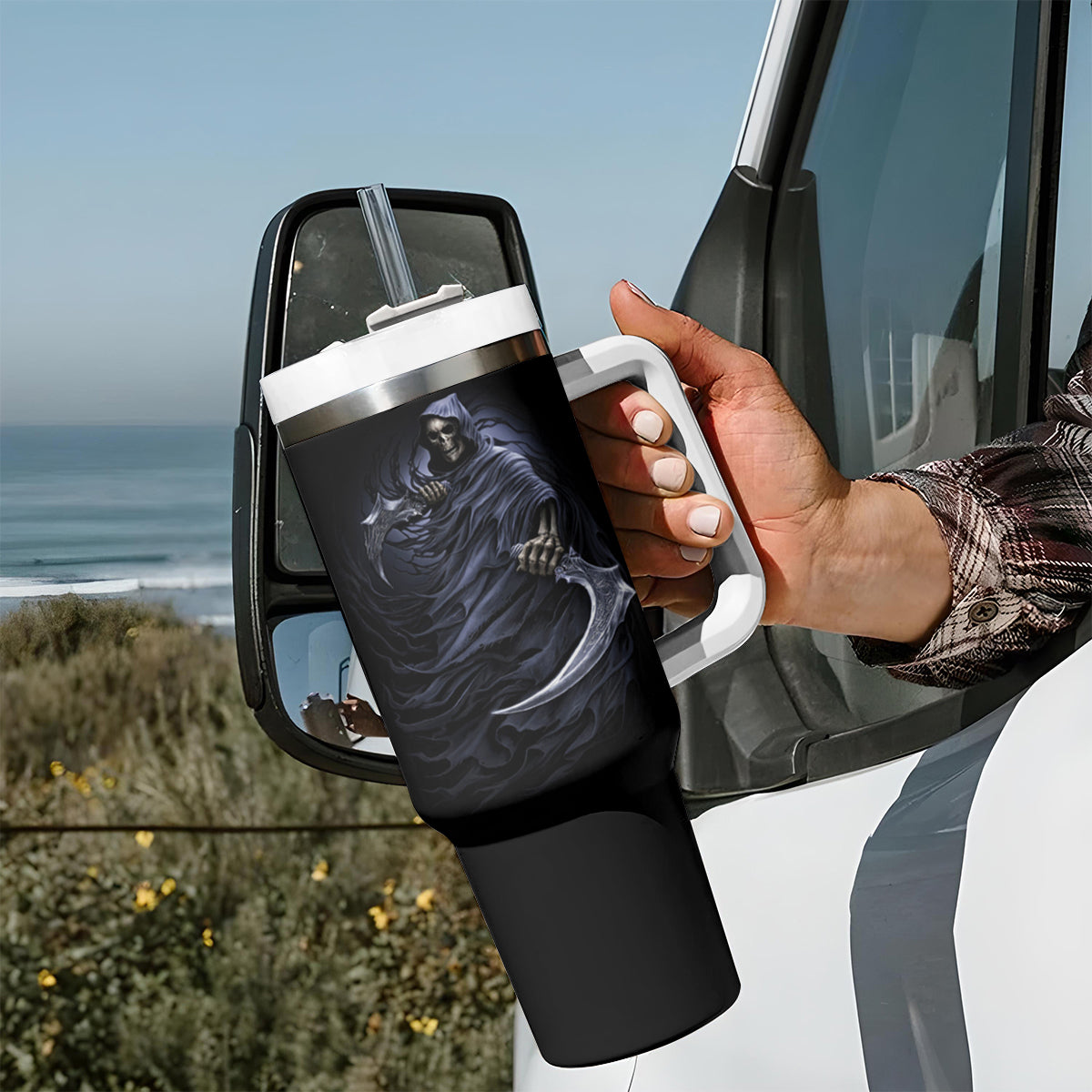 Skull Tumbler With Handle Purple Death Reaper - Wonder Print Shop