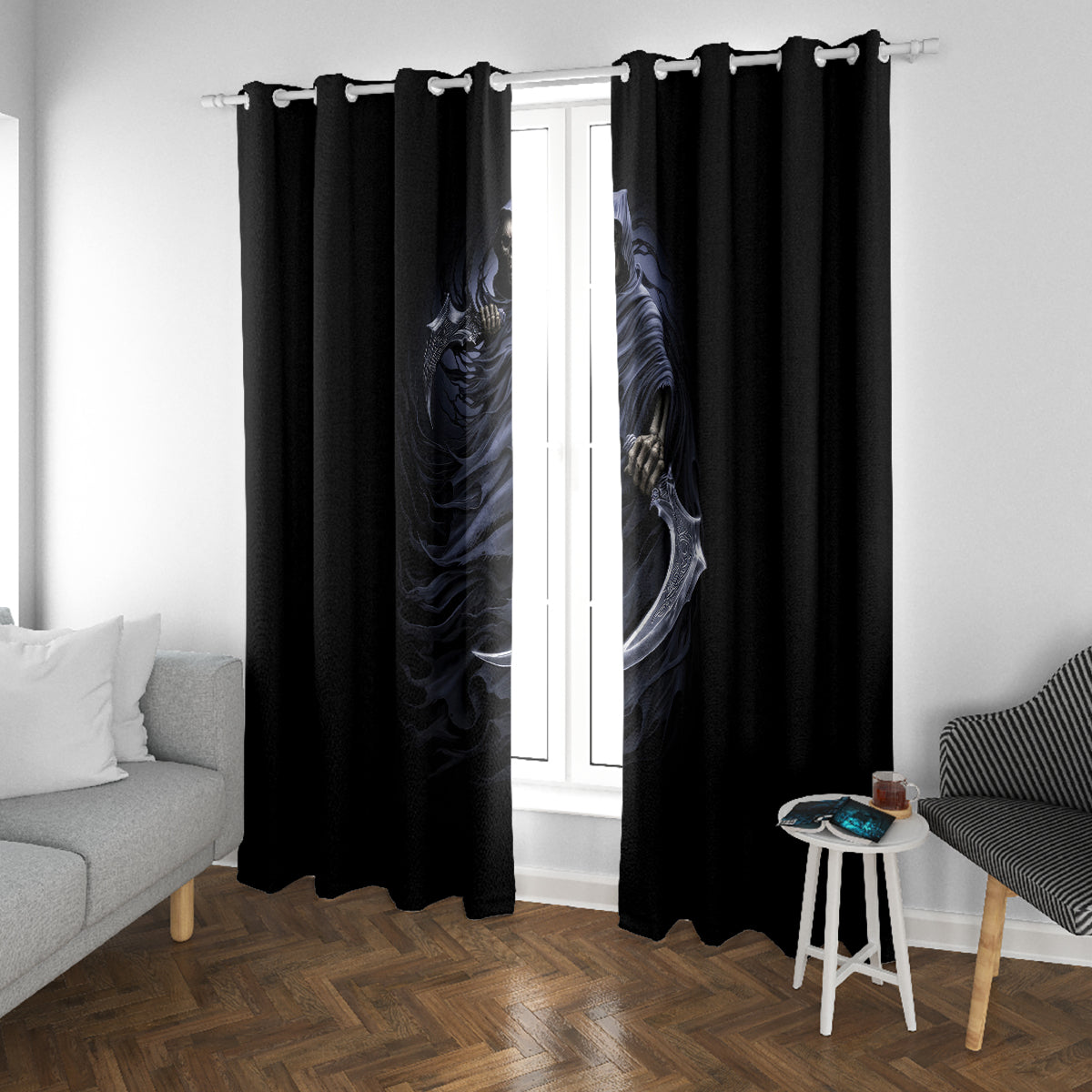 Skull Window Curtain Purple Death Reaper - Wonder Print Shop