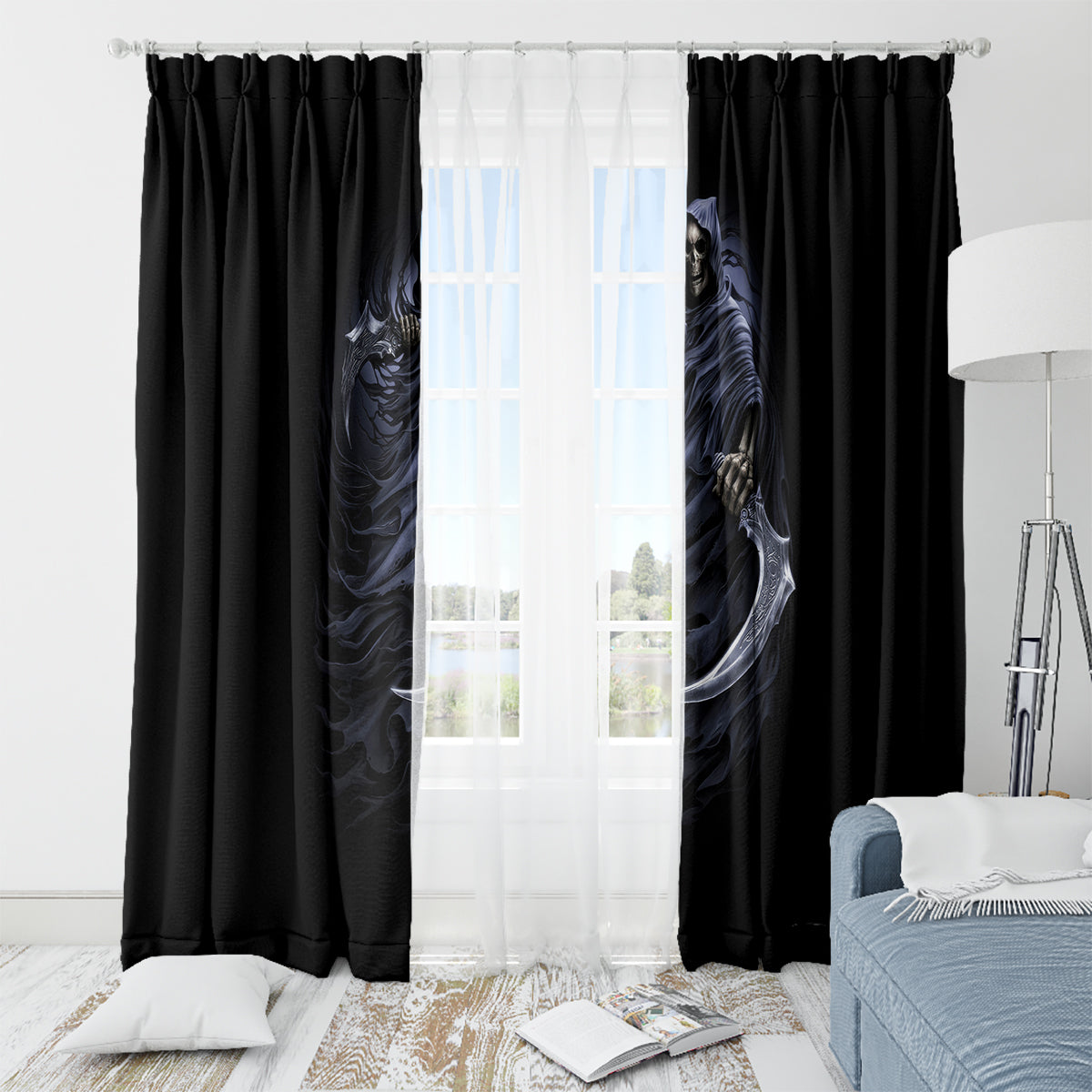 Skull Window Curtain Purple Death Reaper - Wonder Print Shop