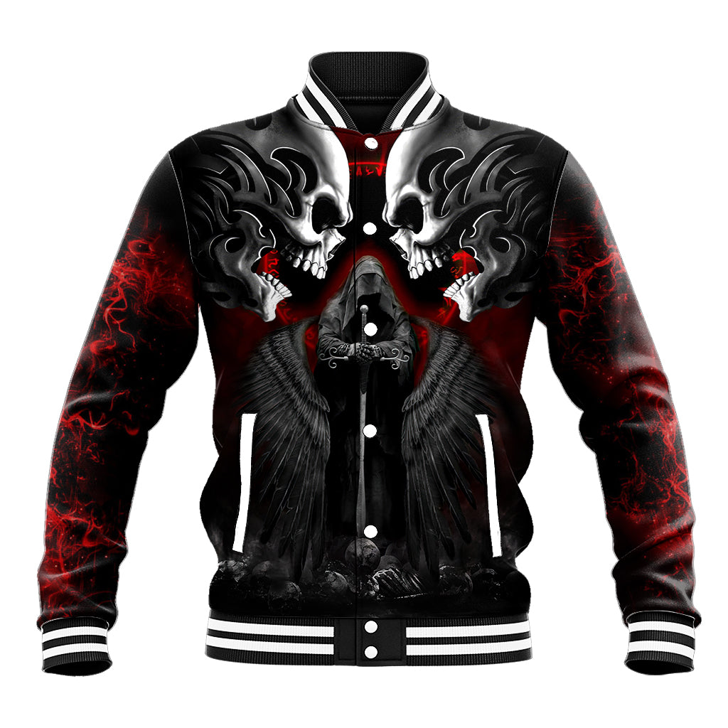 Skull Baseball Jacket Double Skull And Death Angel - Wonder Print Shop