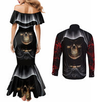Skull Couples Matching Mermaid Dress and Long Sleeve Button Shirts Double Skull And Death Angel DT01