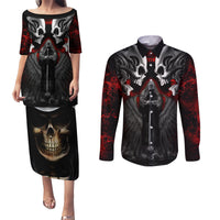 Skull Couples Matching Puletasi Dress and Long Sleeve Button Shirts Double Skull And Death Angel - Wonder Print Shop