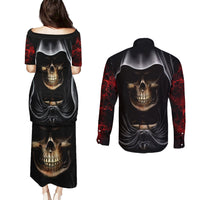 Skull Couples Matching Puletasi Dress and Long Sleeve Button Shirts Double Skull And Death Angel - Wonder Print Shop