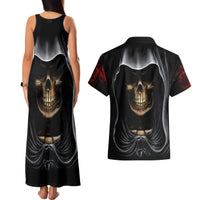 Skull Couples Matching Tank Maxi Dress And Hawaiian Shirt Double Skull And Death Angel - Wonder Print Shop
