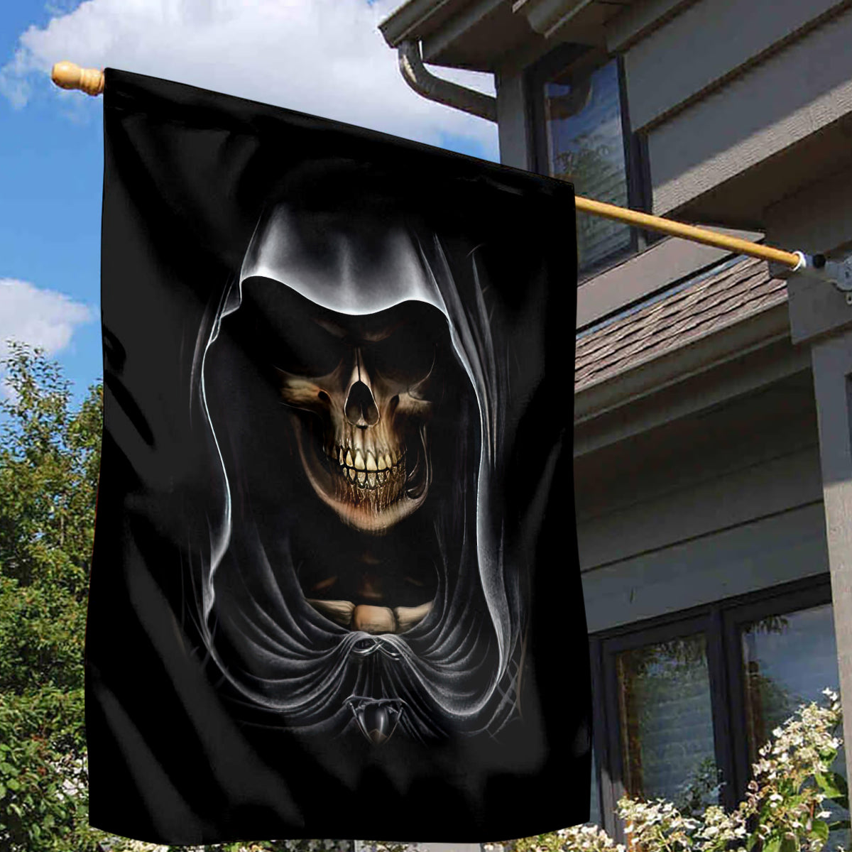 Skull Garden Flag Double Skull And Death Angel - Wonder Print Shop