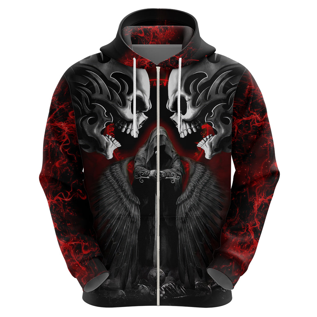 Skull Hoodie Double Skull And Death Angel - Wonder Print Shop