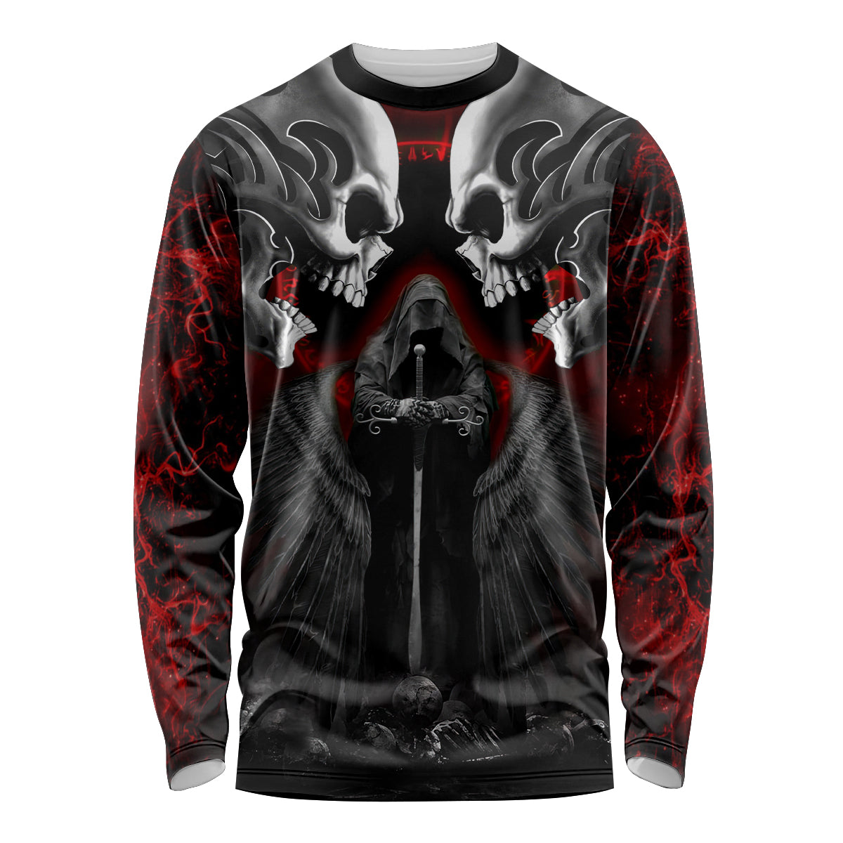 Skull Long Sleeve Shirt Double Skull And Death Angel - Wonder Print Shop