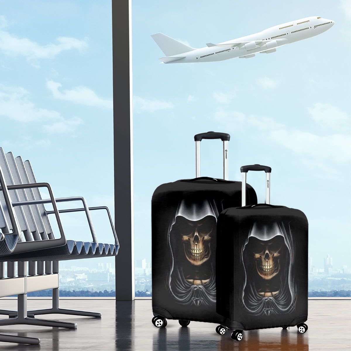 Skull Luggage Cover Double Skull And Death Angel - Wonder Print Shop