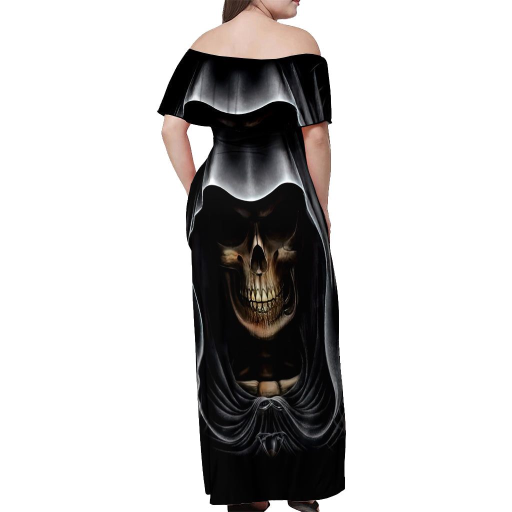 Skull Off Shoulder Maxi Dress Double Skull And Death Angel - Wonder Print Shop