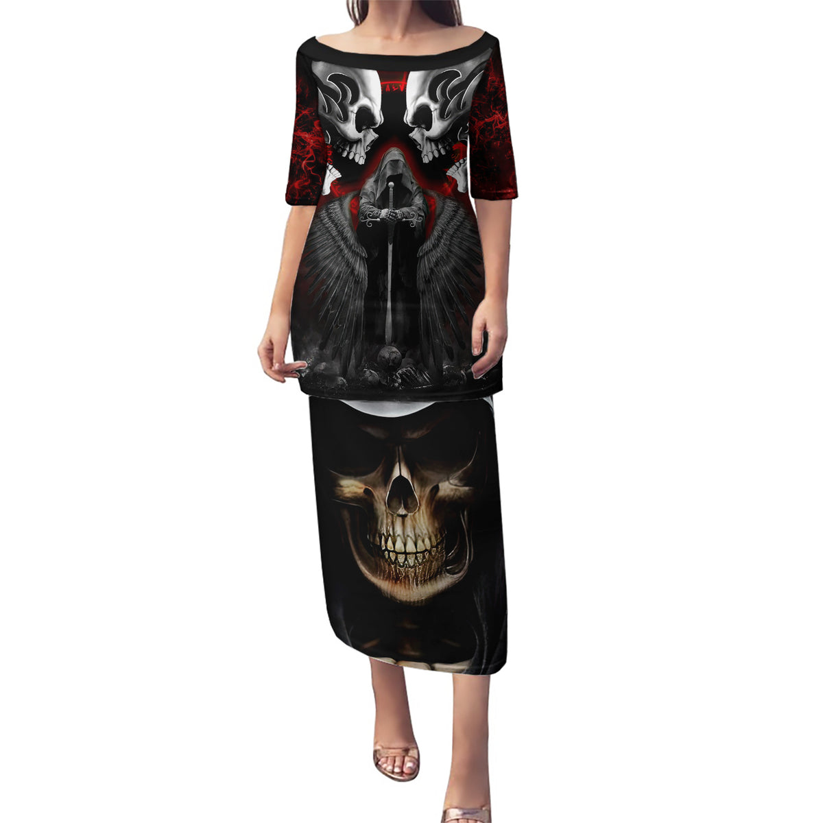 Skull Puletasi Double Skull And Death Angel - Wonder Print Shop