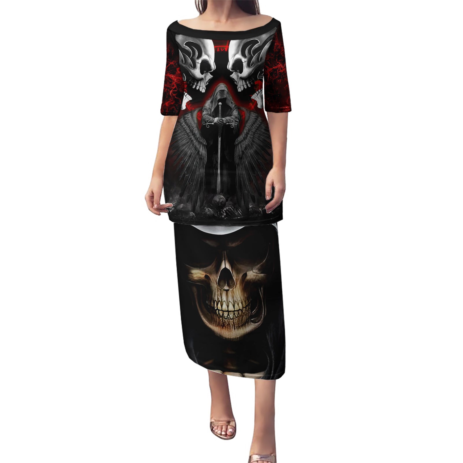 Skull Puletasi Double Skull And Death Angel - Wonder Print Shop