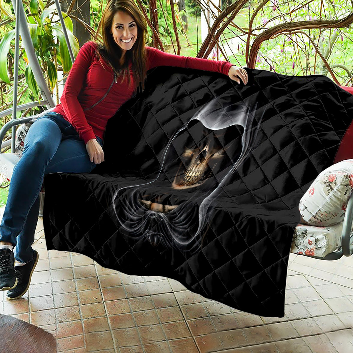 Skull Quilt Double Skull And Death Angel - Wonder Print Shop