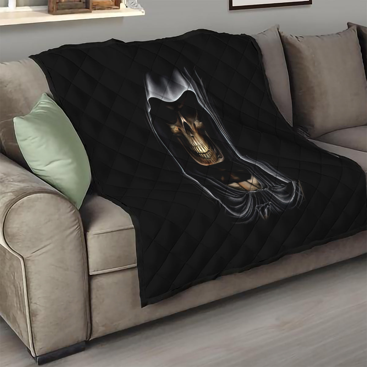 Skull Quilt Double Skull And Death Angel - Wonder Print Shop