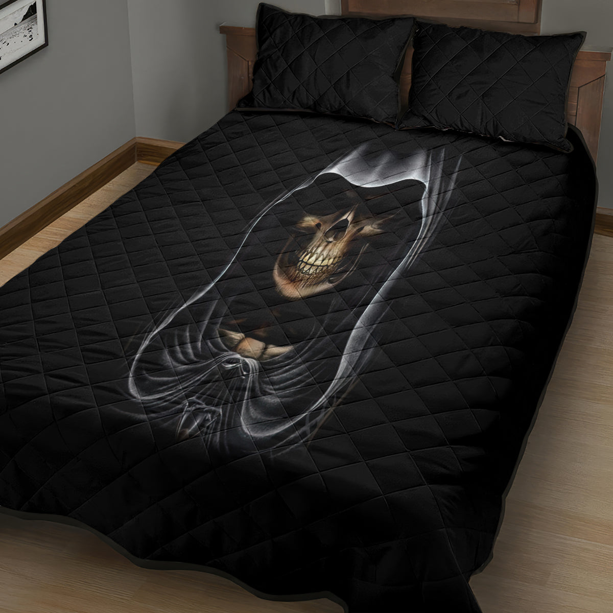 Skull Quilt Bed Set Double Skull And Death Angel - Wonder Print Shop
