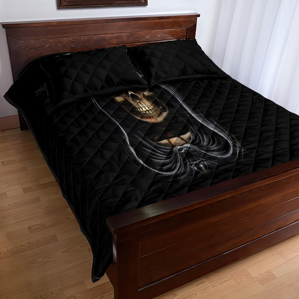 Skull Quilt Bed Set Double Skull And Death Angel - Wonder Print Shop