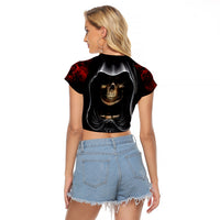 Skull Raglan Cropped T Shirt Double Skull And Death Angel - Wonder Print Shop