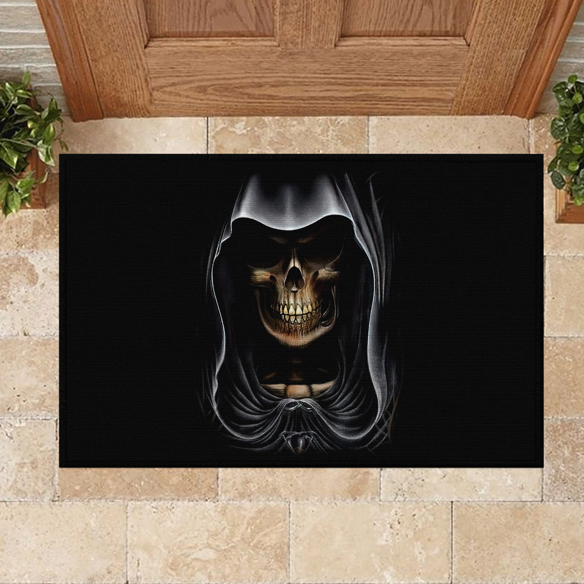 Skull Rubber Doormat Double Skull And Death Angel - Wonder Print Shop