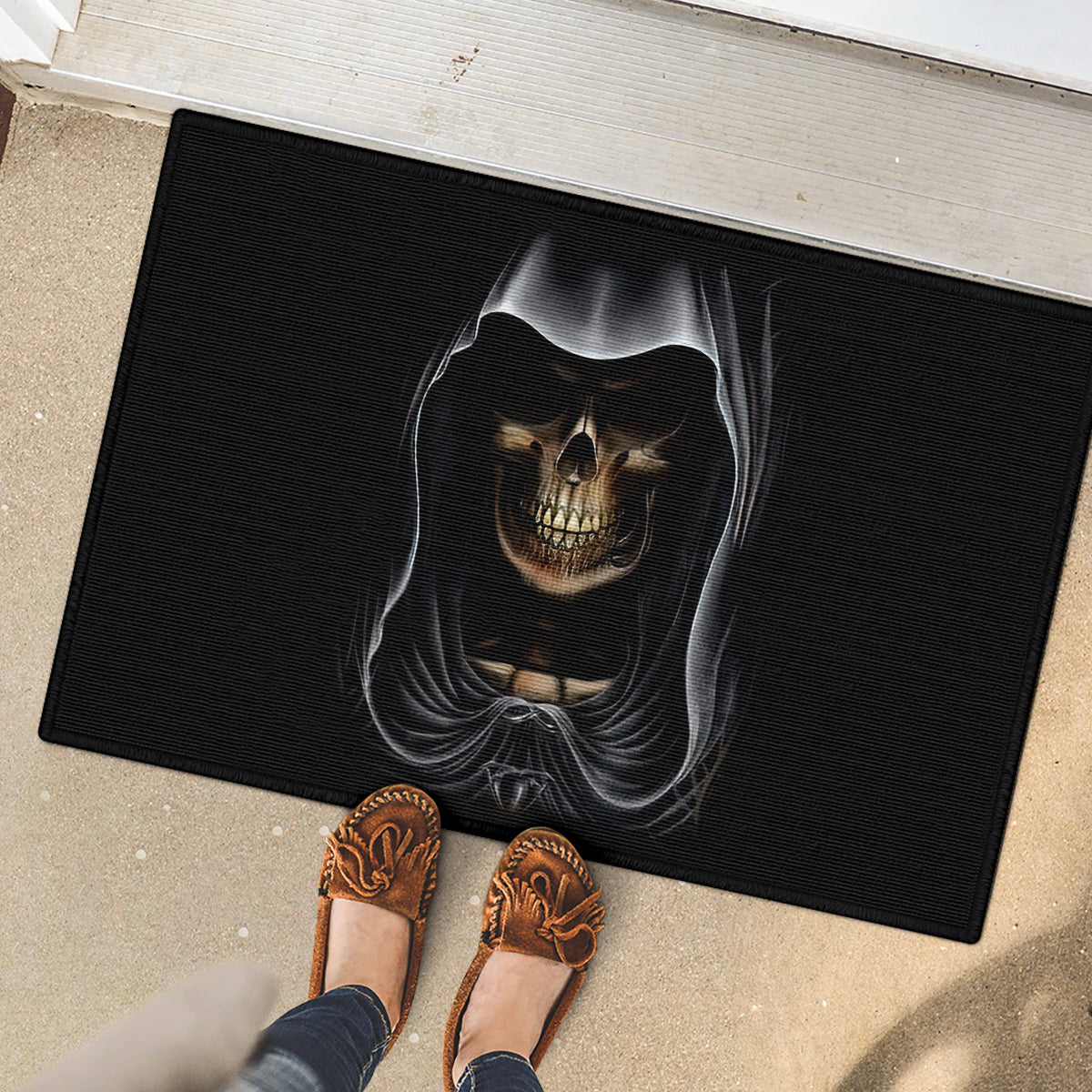Skull Rubber Doormat Double Skull And Death Angel - Wonder Print Shop