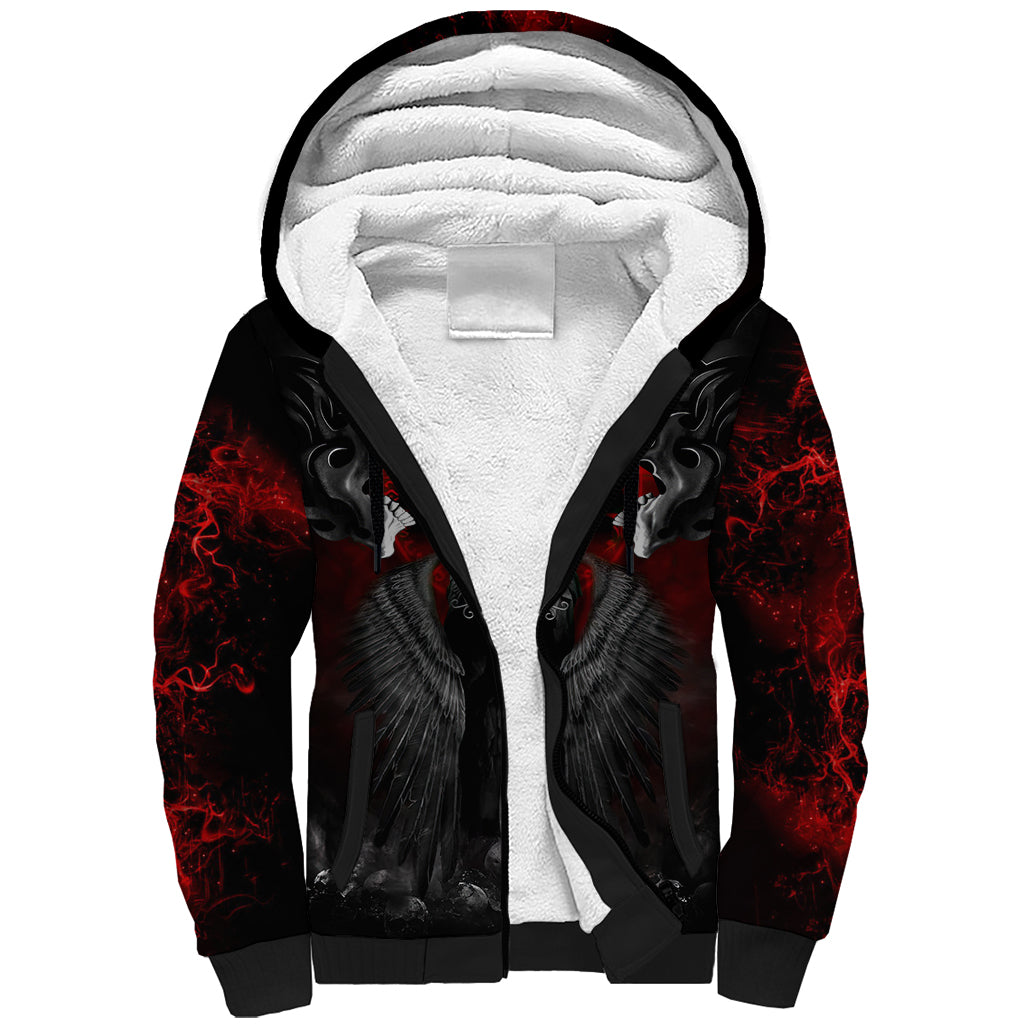 Skull Sherpa Hoodie Double Skull And Death Angel - Wonder Print Shop