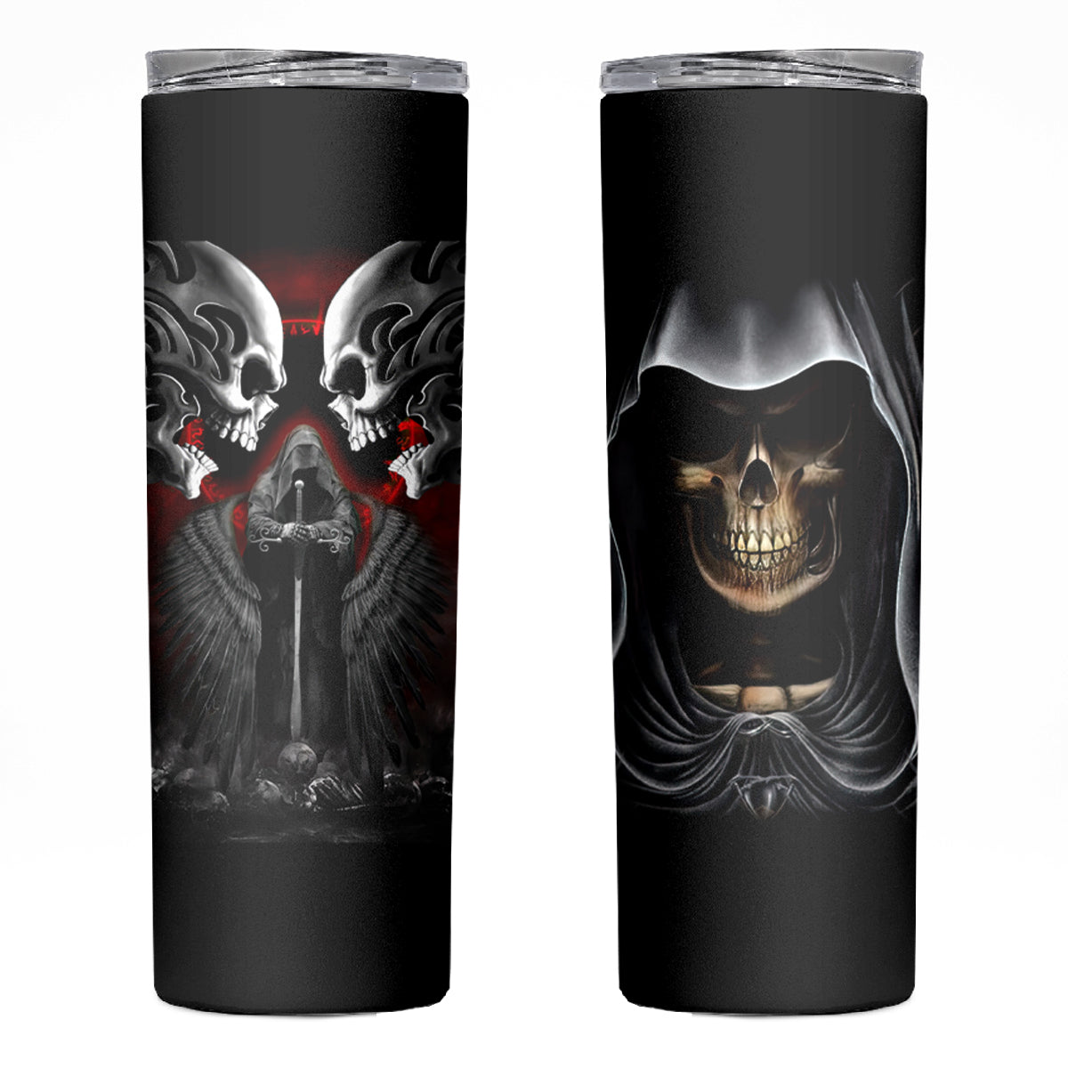 Skull Skinny Tumbler Double Skull And Death Angel - Wonder Print Shop