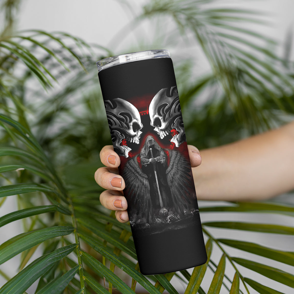 Skull Skinny Tumbler Double Skull And Death Angel - Wonder Print Shop