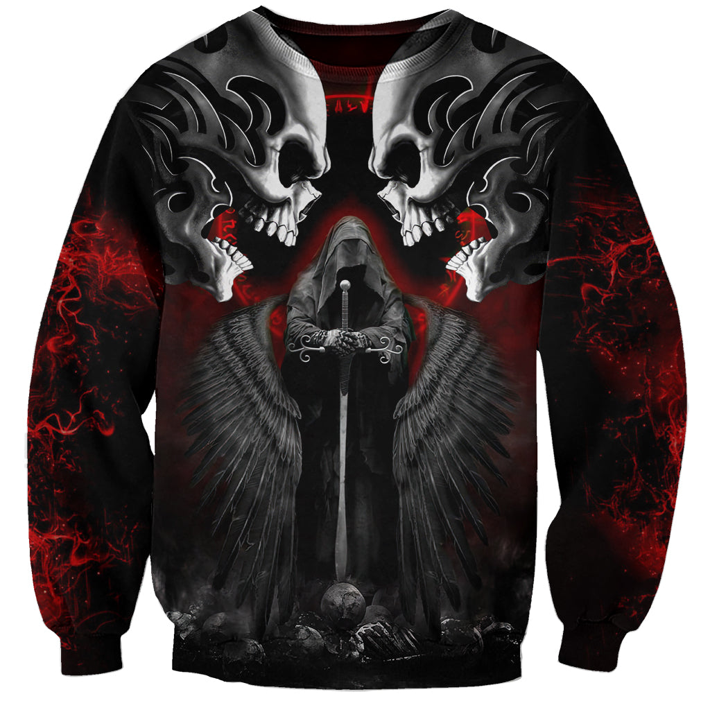 Skull Sweatshirt Double Skull And Death Angel - Wonder Print Shop