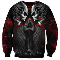 Skull Sweatshirt Double Skull And Death Angel - Wonder Print Shop