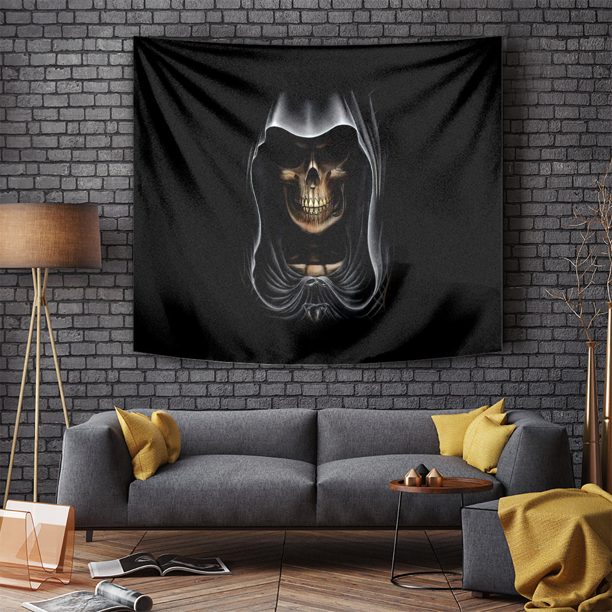 Skull Tapestry Double Skull And Death Angel - Wonder Print Shop