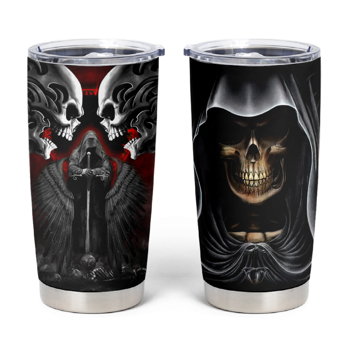 Skull Tumbler Cup Double Skull And Death Angel - Wonder Print Shop