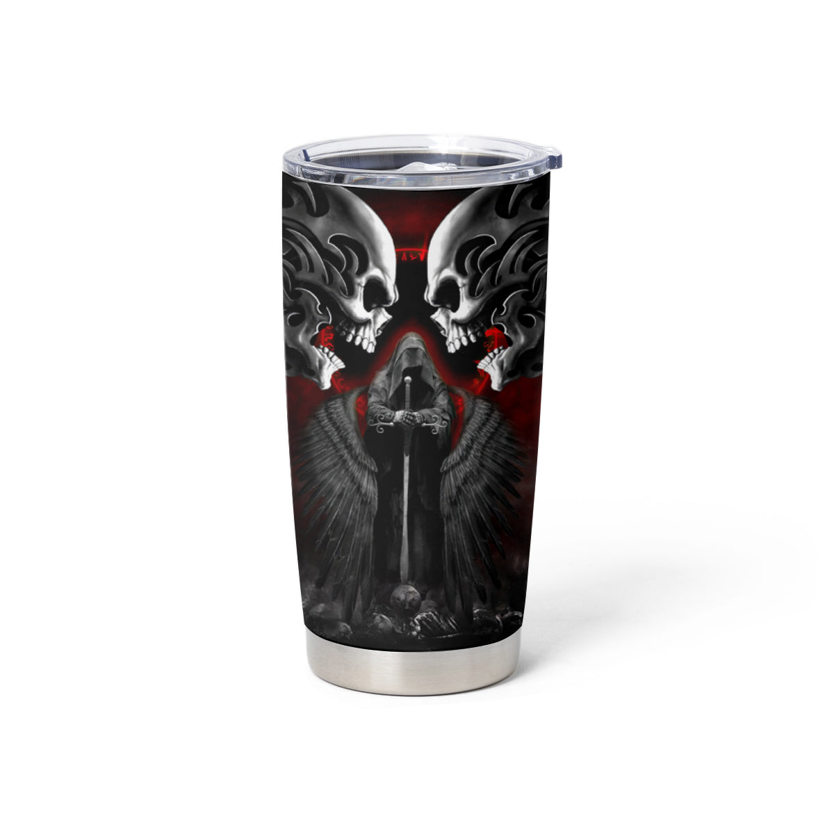 Skull Tumbler Cup Double Skull And Death Angel - Wonder Print Shop