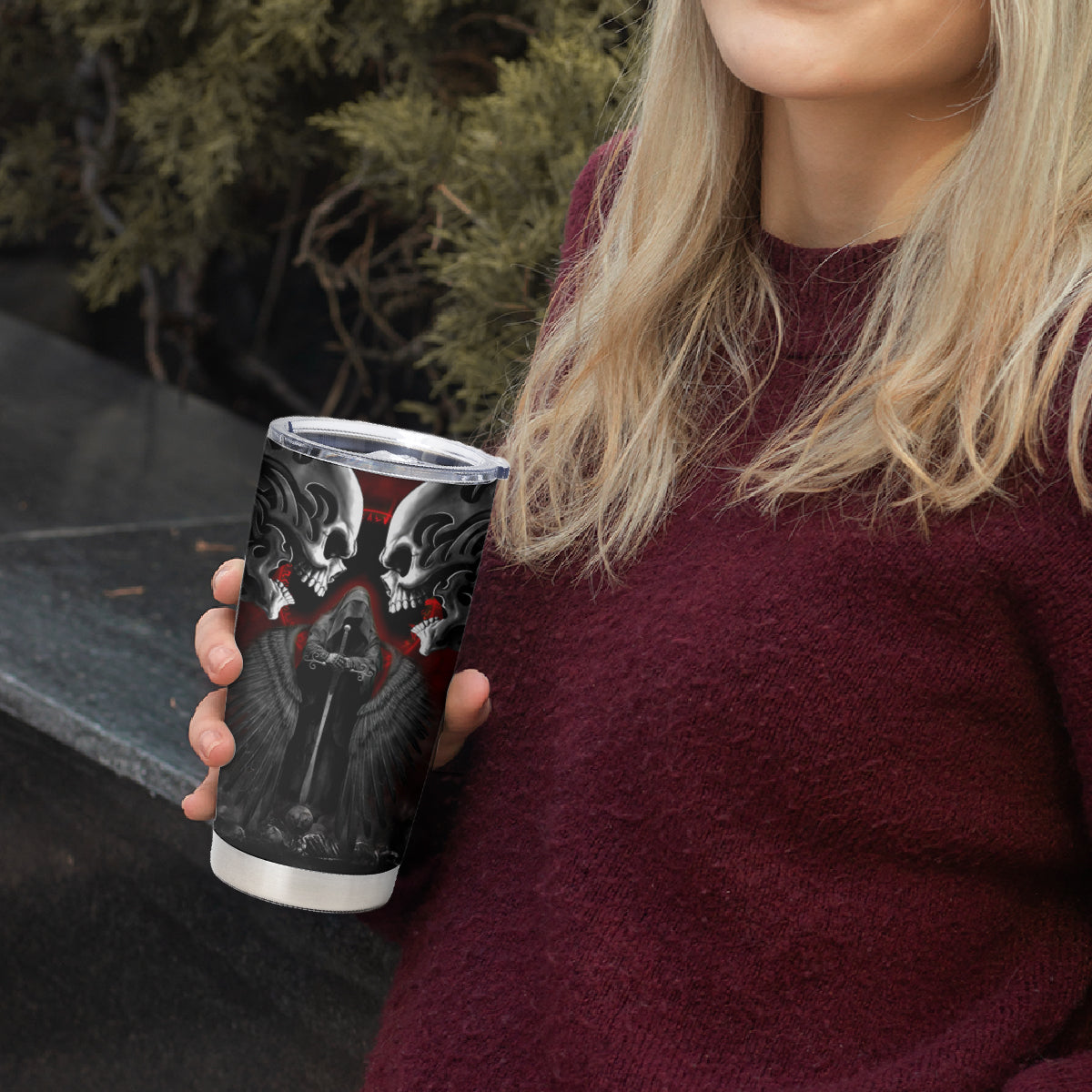 Skull Tumbler Cup Double Skull And Death Angel - Wonder Print Shop