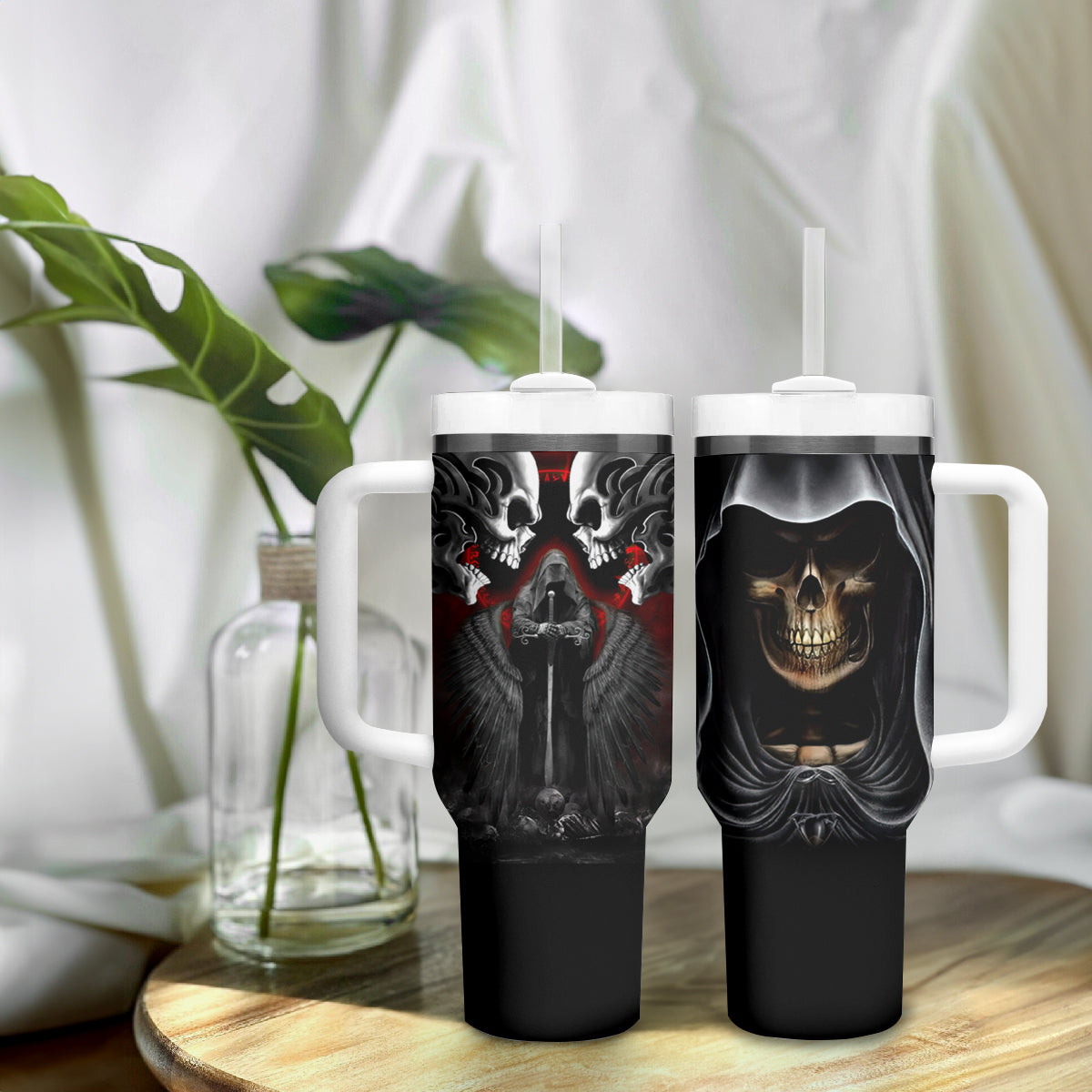 Skull Tumbler With Handle Double Skull And Death Angel - Wonder Print Shop